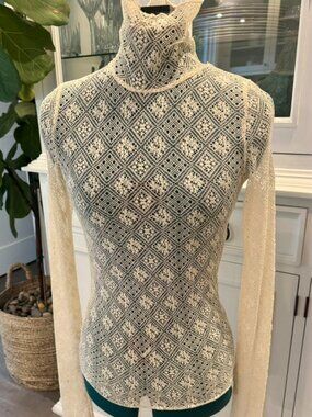 Free People Sweet Memories Ivory Sheer Lace Turtleneck top